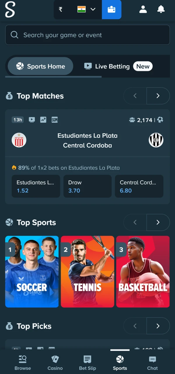 You will find many sports events in the Stake app.