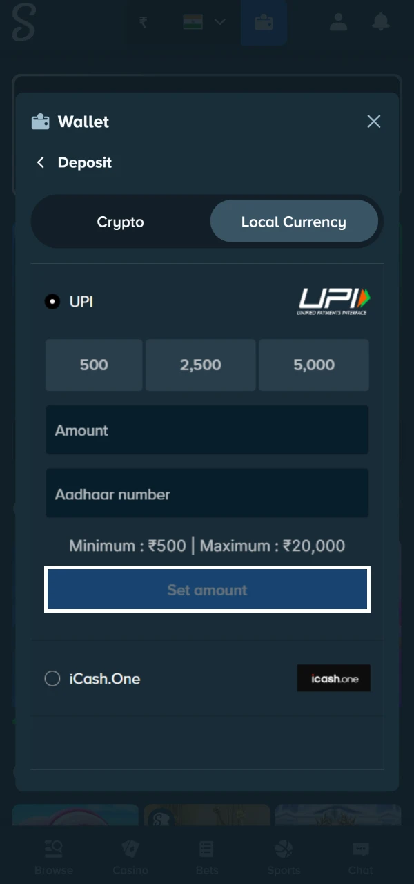 Top up your deposit for Stake live casino games.