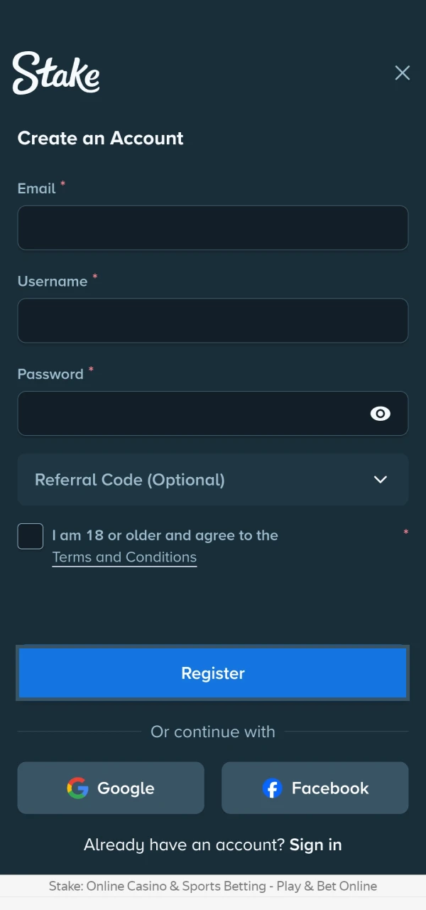 Complete your registration in the Stake app.