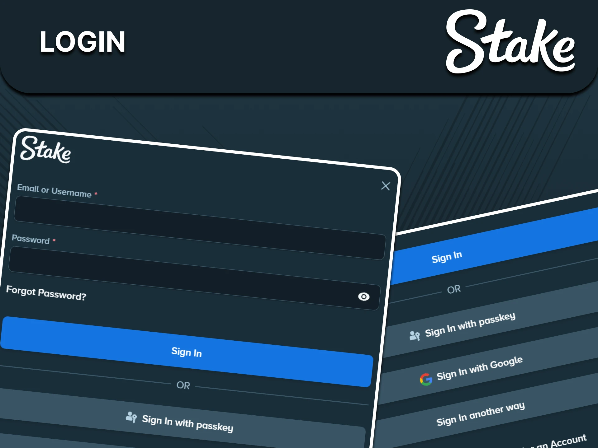Log in to your personal account on the Stake website.