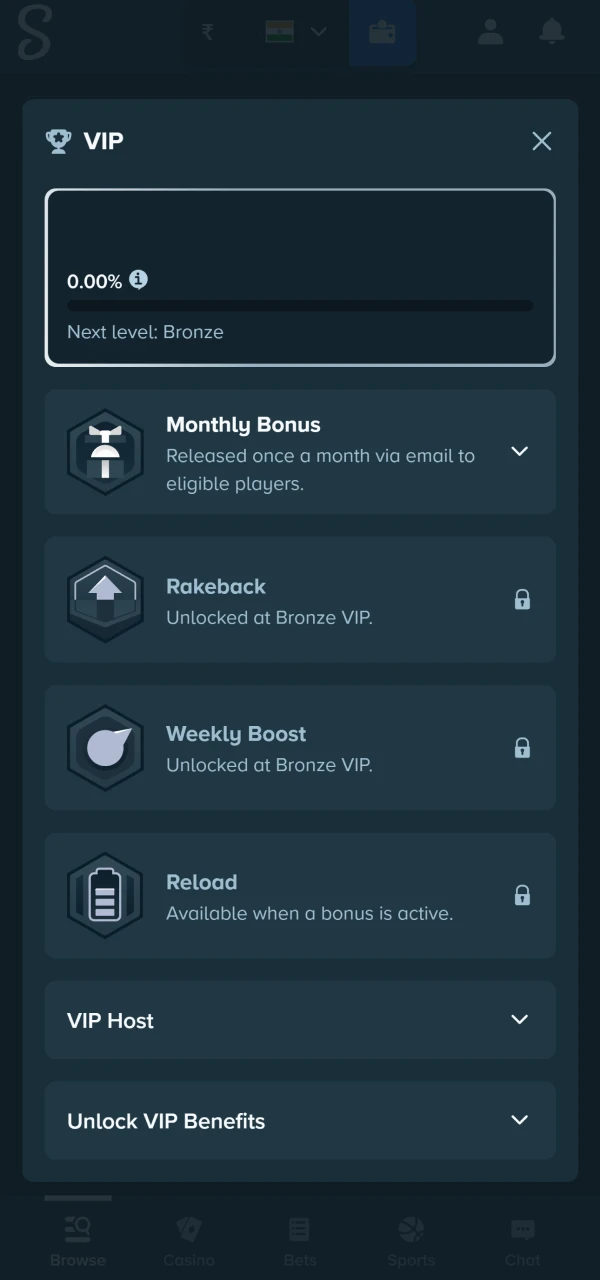 Play games and increase your VIP level on Stake.