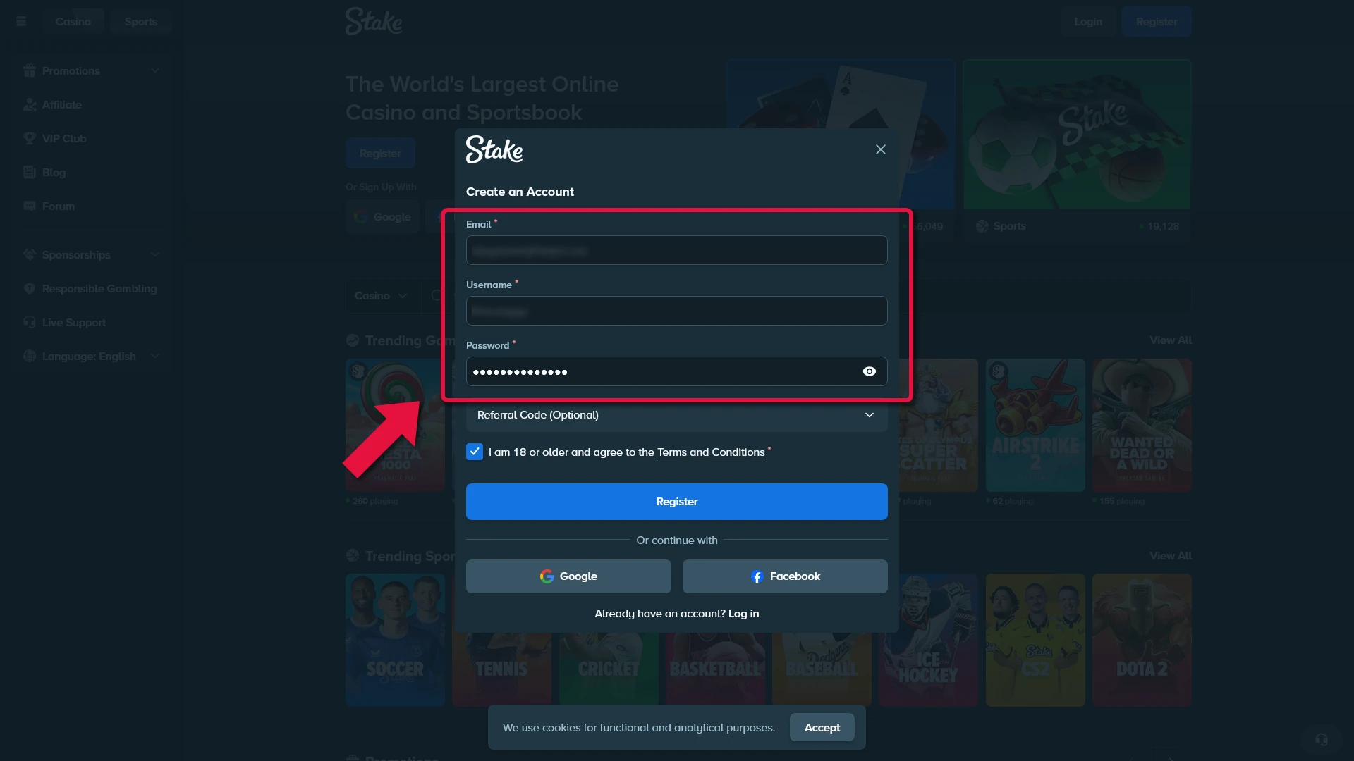 Complete the registration process to begin your MMA betting adventure at Stake.
