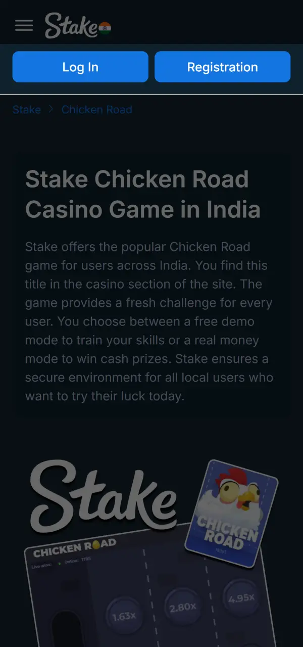 Sign up on our site to start playing the Stake Chicken Road game.